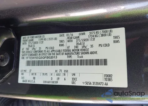 2016 Ford F-150 Platinum from USA, damaged, VIN 1FTEW1EG3GFB02013